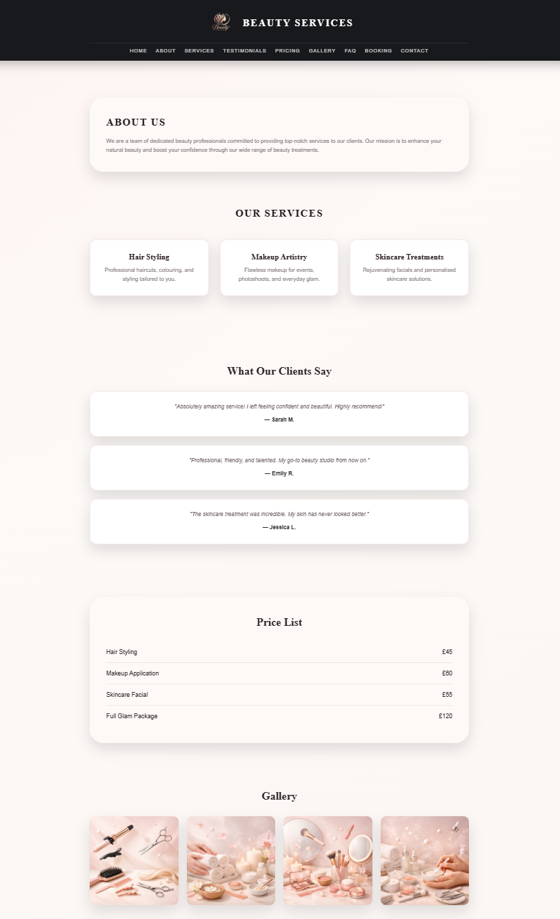Beauty services website design preview