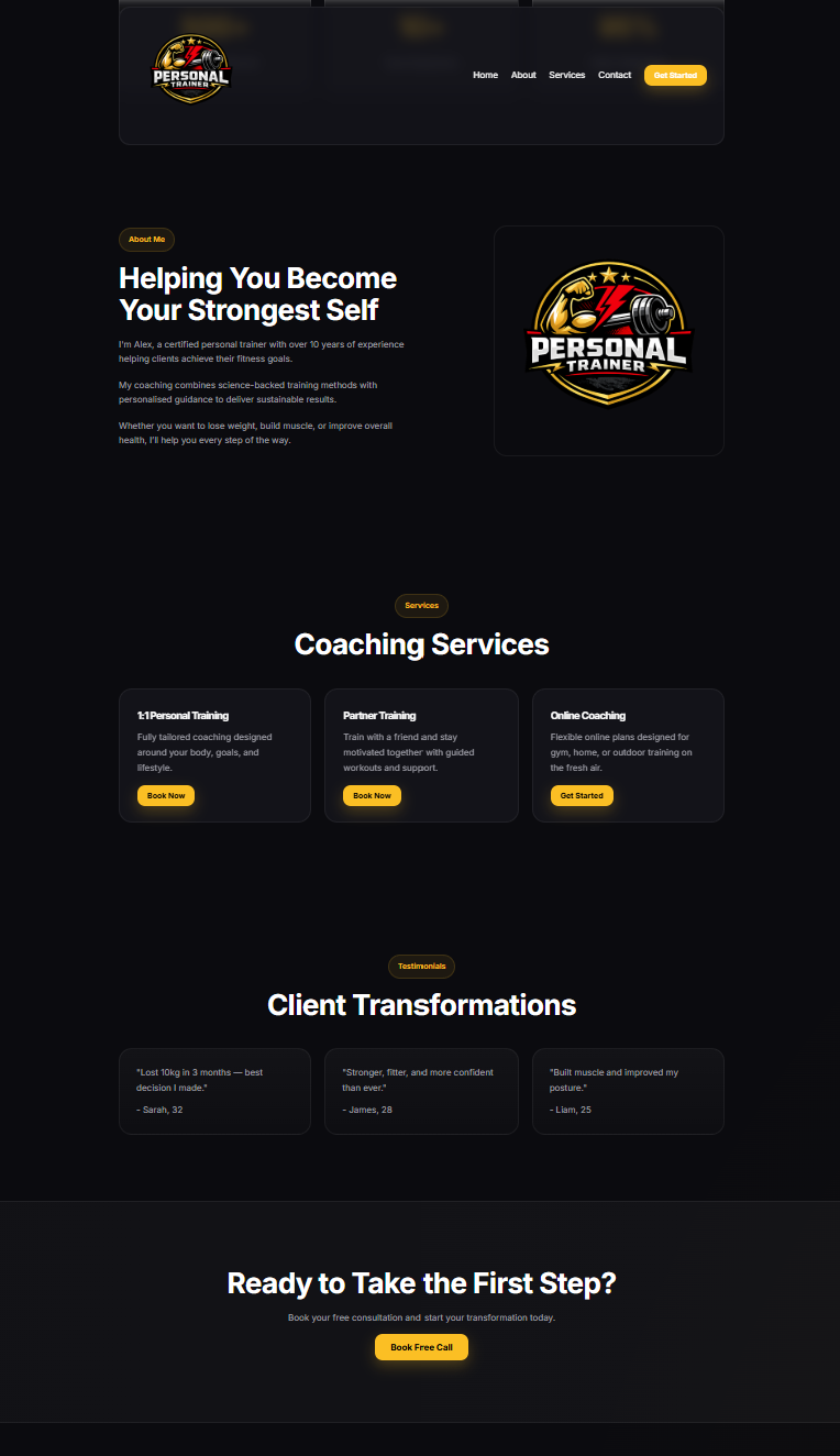 Personal trainer website design preview