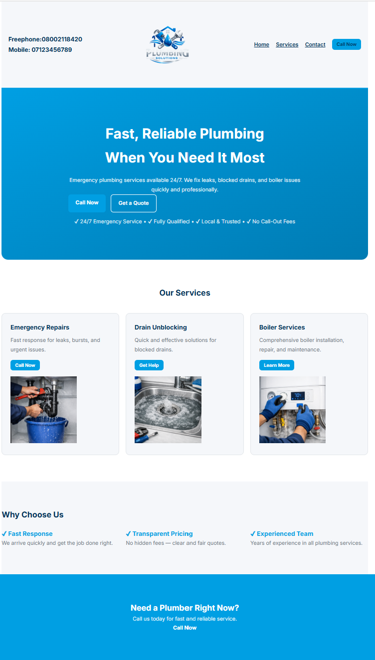 Plumbing business website design preview